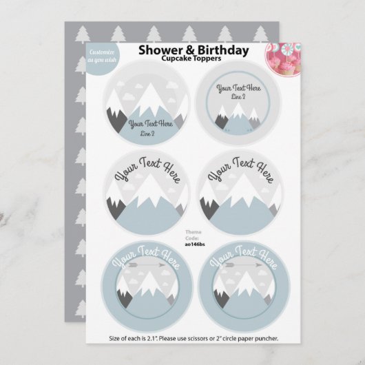 マウンテンズカップケーキトッパー、ベビーシャワー招待状 招待状 (正面/裏面)