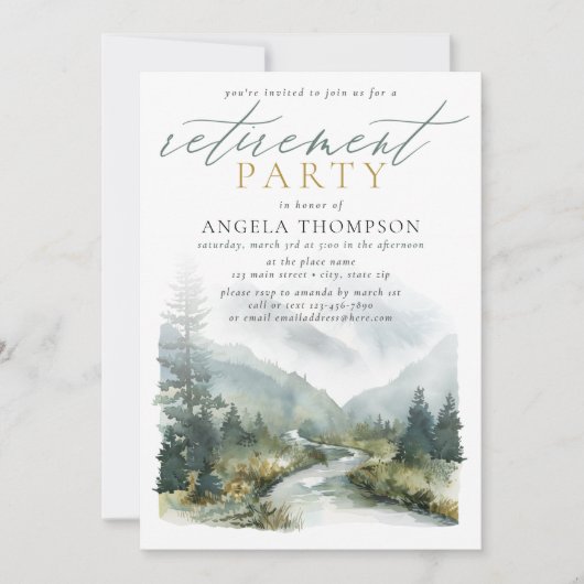 マウンテンズグリーンウォーター色シンプル退職パーティー 招待状 (正面)