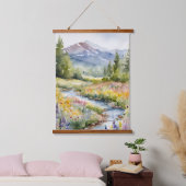 マウンテンズツリー自然ウォーターカラークリークシーン 吊り下げ型タペストリー (寝室)