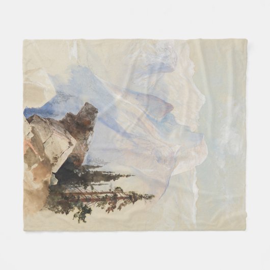 マウンテンズハーフドームヨセミテ水彩風景 フリースブランケット (正面(横))