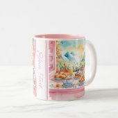 マウンテンズピンクウォーターカラーブレックファーストカワイトラベル ツートーンマグカップ (正面右)