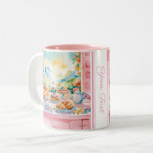 マウンテンズピンクウォーターカラーブレックファーストカワイトラベル ツートーンマグカップ (正面左)