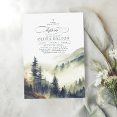 マウンテンズフォレストフォグ夕べランドスケープバプテスマ 招待状