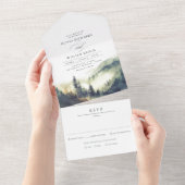 マウンテンズフォレストフォグ夕べランドスケープ結婚ズ オールインワン招待状 (貼ってはがせる)