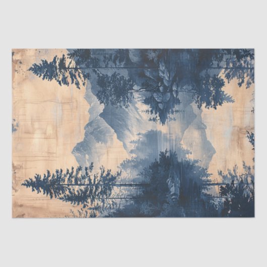 マウンテンズブルー絵画インクのChinoiserieデコパージュ 薄葉紙 (正面)