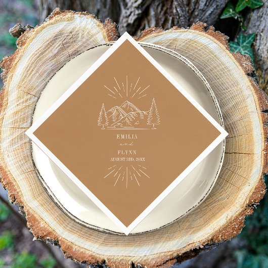 マウンテンズラインアートゴールデン結婚ロッド スタンダードカクテルナプキン