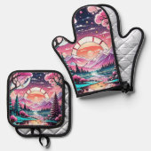 マウンテンズリバーアールデコバケーションホーム 鍋つかみ&鍋敷きセット (正面/裏面)