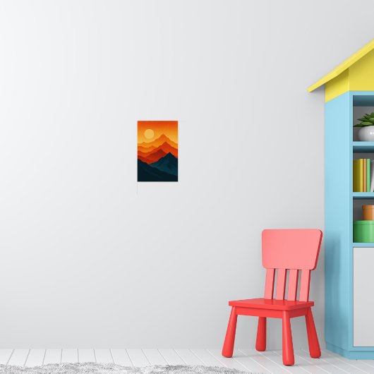 マウンテンズレトロランドスケープイラストレーションレッドブルー ポスター (子ども部屋1)