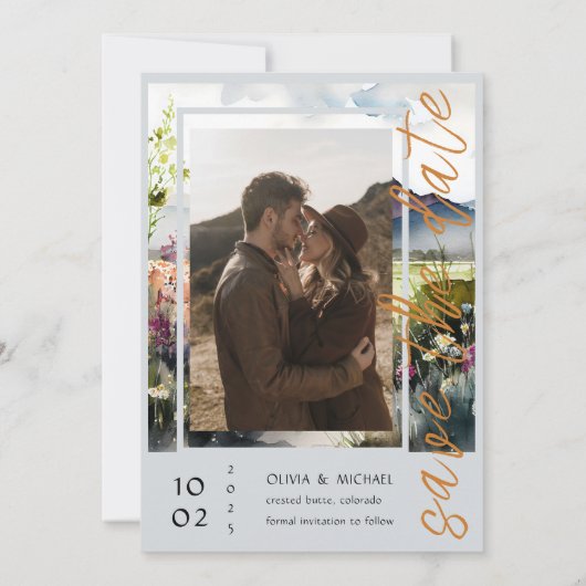 マウンテンタイムワイルドフラワー日付カードを保存 セーブザデート (裏面)