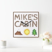 マウンテンツリーサンシャインキャンピングキャンプグラウンドキャビン スクエア壁時計 (ホーム)