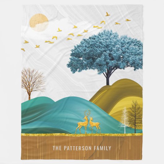 マウンテンディアランドスケープスタイリッシュ自然ファミリ名 フリースブランケット (正面)