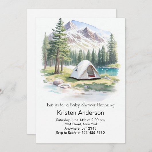 マウンテントレイルアドベンチャーが赤ちゃんのシャワーを待つ 招待状 (正面/裏面)
