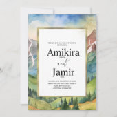 マウンテンドリーミーウォーターカラー結婚グリッターズB 招待状 (正面)