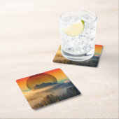 マウンテンドーンフォレスト自然サンセットランドスケープ スクエアペーパーコースター (インサイチュ)