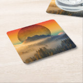 マウンテンドーンフォレスト自然サンセットランドスケープ スクエアペーパーコースター (アングル)