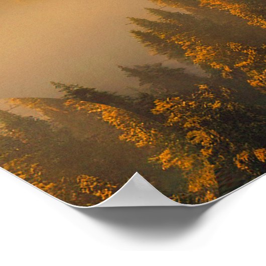 マウンテンドーンフォレスト自然サンセットランドスケープ ポスター (角)