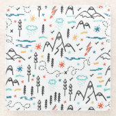 マウンテンハイキングパターン ガラスコースター (正面)