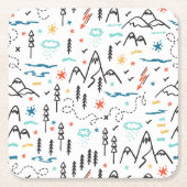 マウンテンハイキングパターン スクエアペーパーコースター (正面)