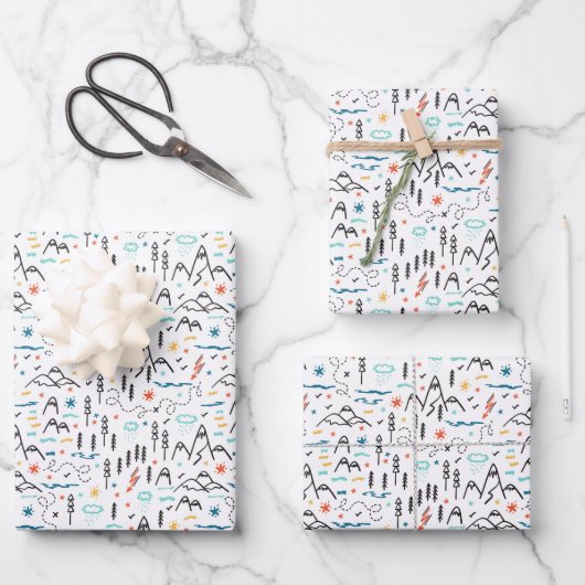 マウンテンハイキングパターン ラッピングペーパーシート (正面)