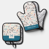 マウンテンハイキングパターン 鍋つかみ&鍋敷きセット (正面/裏面)