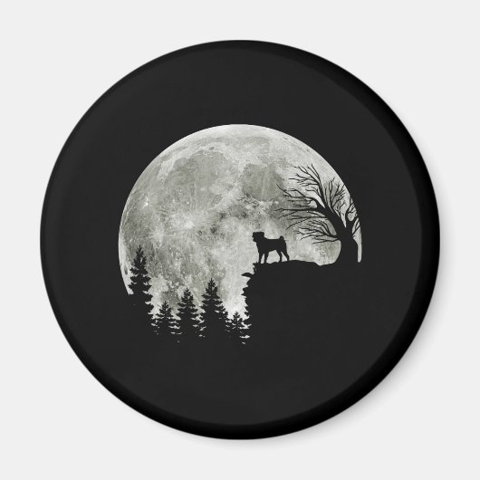 マウンテンハロウィン不気味ムーン上のパグスタンド マグネット (正面)