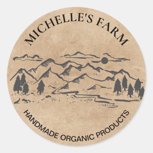 マウンテンハンドメイドファーム素朴ヴィンテージパインツリーブ ラウンドシール (正面)