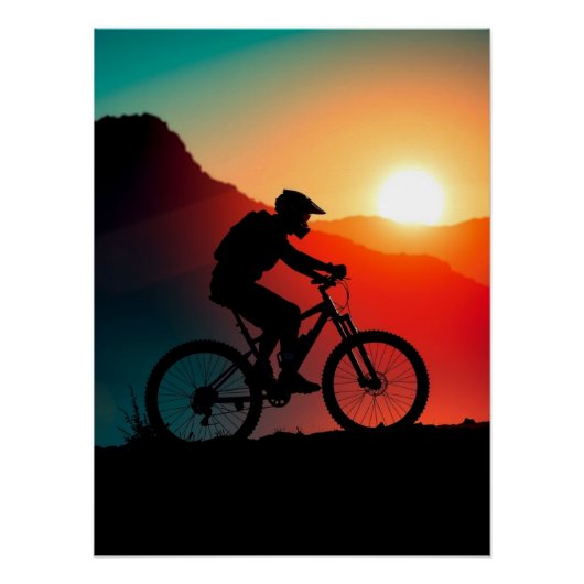 マウンテンバイクの夕日 - チャレンジと冒険 ポスター (正面)