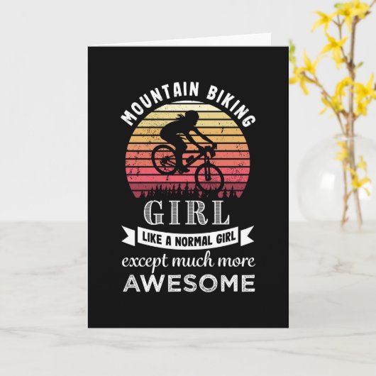 マウンテンバイクの女の子 面白い MTB ギフト カード (黄色い花)