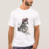 マウンテンバイクもしくは自転車に乗る人レーシングダウンヒルミニマリストアート Tシャツ (正面)