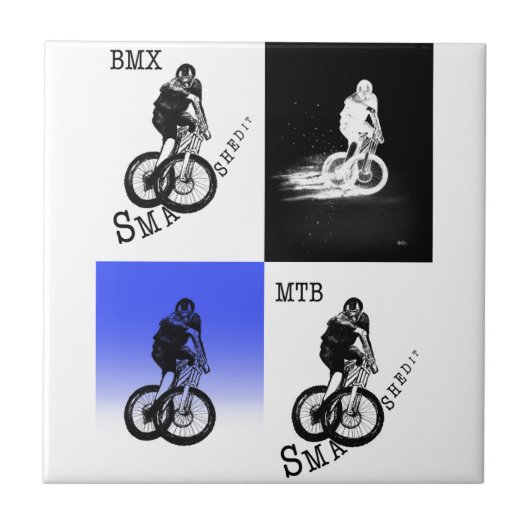 マウンテンバイクもしくは自転車に乗る人MTB BMXサイクリスト タイル (正面)