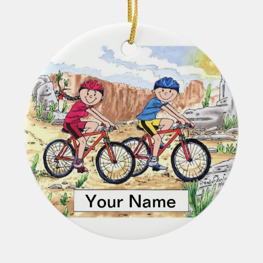 マウンテンバイクカップル セラミックオーナメント (正面)