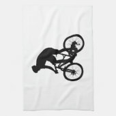 マウンテンバイクシルエット – 背景色を選択 キッチンタオル (縦)