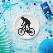マウンテンバイクシルエット – 背景色を選択 ペーパープレート (パーティー)