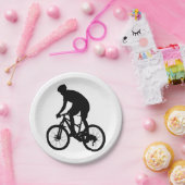 マウンテンバイクシルエット – 背景色を選択 ペーパープレート (パーティー)