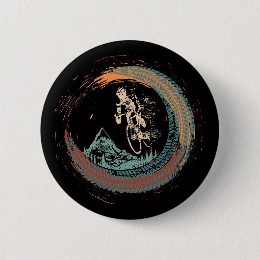 マウンテンバイクダウンヒルMTBヴィンテージマウンテンバイクもしくは自転車に乗る人 缶バッジ (正面)