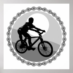 マウンテンバイクチェンスプロケットグレースケール ポスター