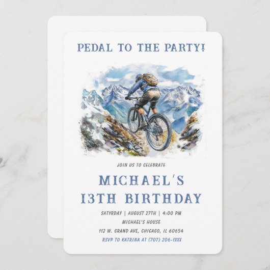 マウンテンバイクバースデーパーティーテンプレート 招待状 (正面/裏面)