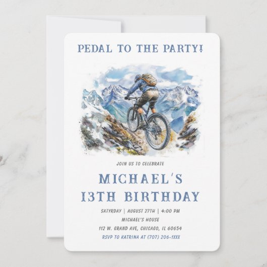 マウンテンバイクバースデーパーティーテンプレート 招待状 (正面)