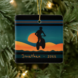 マウンテンバイクパーソナライズされたサンセットクリスマス セラミックオーナメント