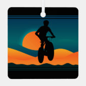 マウンテンバイクパーソナライズされたサンセットクリスマス メタルオーナメント (裏面)