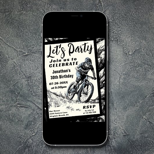 マウンテンバイクモダンスケッチスタイル誕生日 招待状