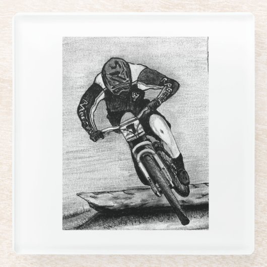 マウンテンバイク乗りMTBランデグラカップ ガラスコースター (正面)