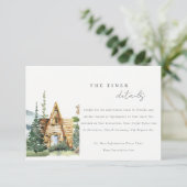 マウンテンパインの森の木の小屋のウェディングの詳細 エンクロージャーカード (スタンド正面)