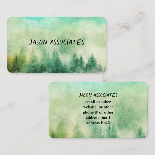 マウンテンパインズ自然アートグリーンとティール（緑がかった色） 名刺 (正面/裏面)