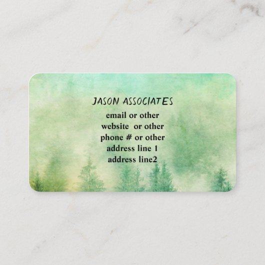 マウンテンパインズ自然アートグリーンとティール（緑がかった色） 名刺 (裏面)