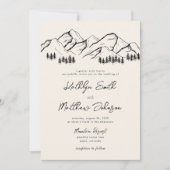 マウンテンパインツリーミニマリスト結婚アウトドア 招待状 (正面)