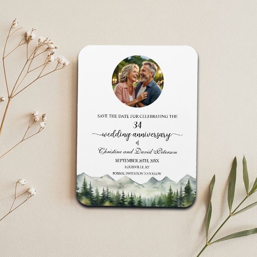 マウンテンパイン34回目結婚記念日 Save the Date マグネット