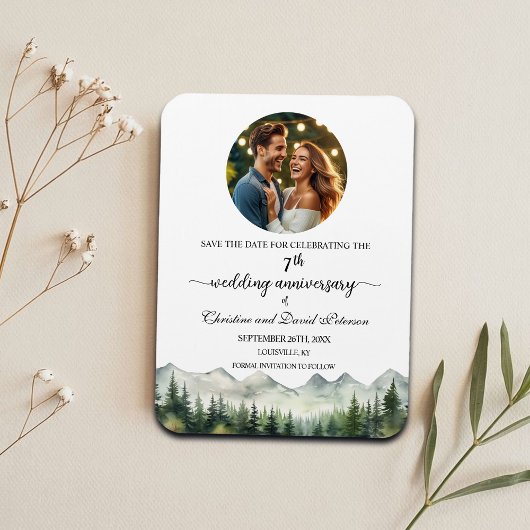 マウンテンパイン7周年の結婚記念日Save the Date マグネット