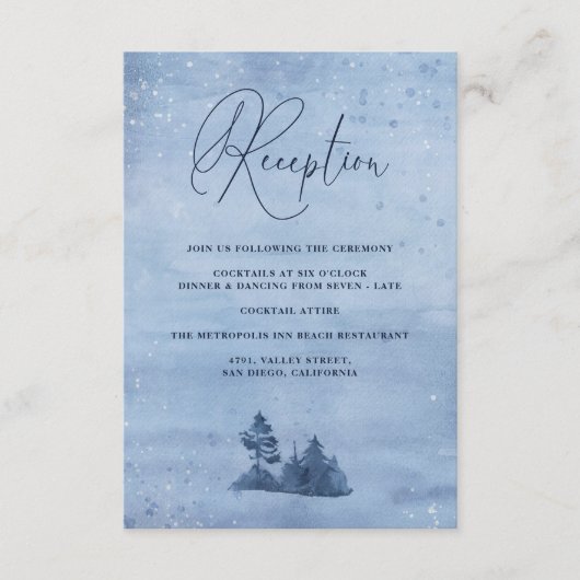 マウンテンパイン ツリー ブルー ウィンター ウェディング レセプション エンクロージャーカード (正面)