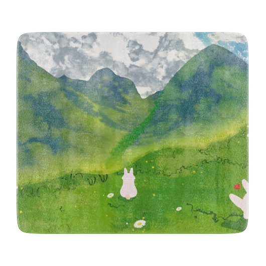 マウンテンビューで可愛いカップルのバニー カッティングボード (正面)